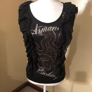 Armani Exchange Ruffled Graffiti Print Top Sz S NWT